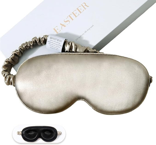 100% 22 Momme Mulberry Silk Sleep Mask, Eye Cover for Sleeping, Blackout 3D Sleep Masks for Lash Extensions with Adjustable Strap for Men and Women (Caramel)