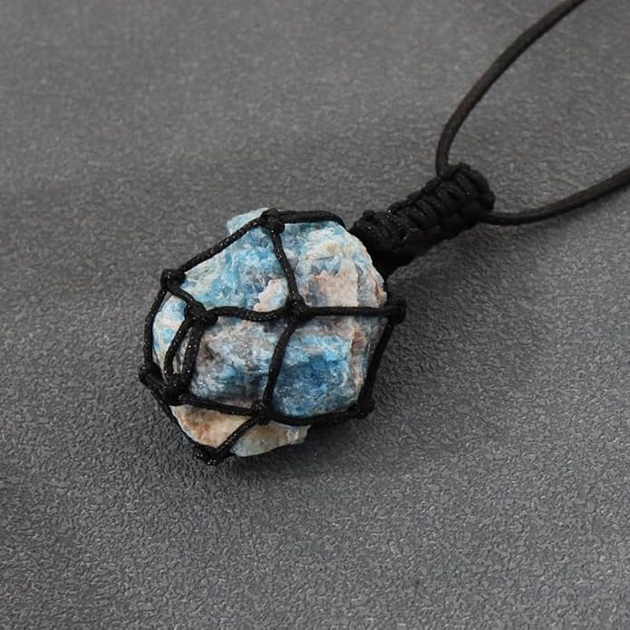 Handmade Natural Gemstone Crystal Pendant Necklace Stone Holder Necklace Cord Net Necklace with Adjustable Length for Women Men