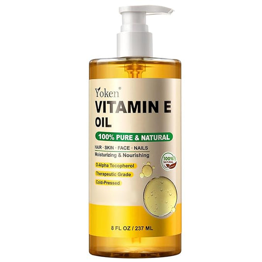 Vitamin E Oil 8 Fl Oz Organic Vitamin E oil for Skin Vitamine oils for Scars Hair,Face,Nail,Scalp Perfect Bath and Body Oil Cold Pressed Hexane Free Non-GMO Gluten Free Formula