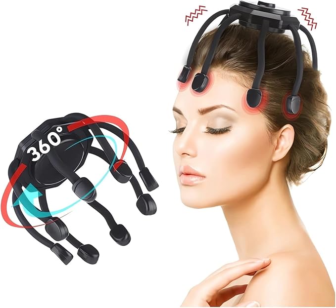 2024 New Scalp Massager, Electric Scalp & Head Stress Relax, 360 Cordless Vibrating Massager - 8 Contacts, 3 Modes (Black)