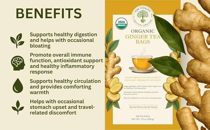 Organic Ginger Tea (100 tea bags | 7 oz | 200g) - Supports healthy circulation and digestion