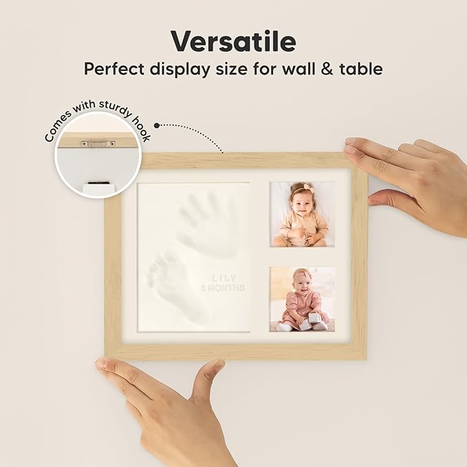 Baby Hand and Footprint Kit - Quick Dry Clay Baby Footprint Kit, Newborn Keepsake, Nursery Picture Frame for Boys, Girls, Personalized Gifts for Shower & Registry, New Mom Gift (Ash Wood)