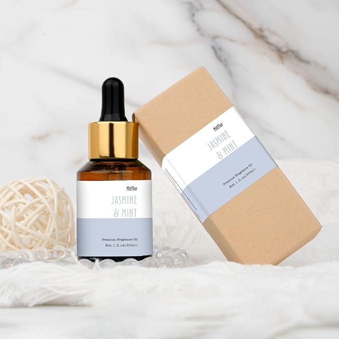 Jasmine & Mint Fragrance Oil, MitFlor 30ml Hotel Diffuser Oil, Large Size Premium Grade Fragrance Oil for Soap & Candle Making Scent, Aromatherapy Essential Oil, Fresh Scent for Home Fragrance