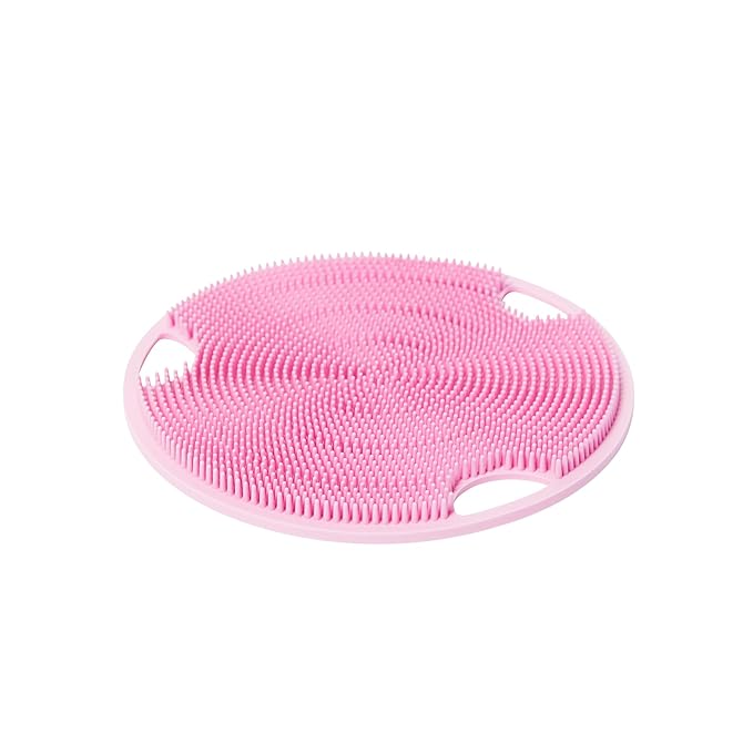Boie USA Flat Body Scrubber - Soft Silicone-Like Exfoliating Shower Scrubber & Body Cleansing Brush - Stick-to-Wall Loofah Replacement - Antimicrobial Body Exfoliator for All Skin Types (Pink)