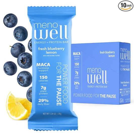 MenoWell Menopause Protein Bars for Women, Weight Management Support, Fresh Blueberry Lemon, 25% Daily Fiber, Plant-Based, 7g of Protein, 1g Added Sugar, 10 Count (Pack of 1)