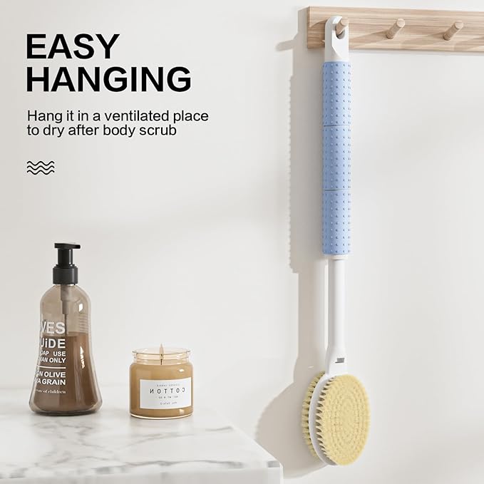 Shower Brush with Soft and Stiff Bristles,16"-24" Long Adjustable Telescopic Massage Handle,Dual-Sided Back Scrubber Bath Brush Body Exfoliator for Wet or Dry Brushing