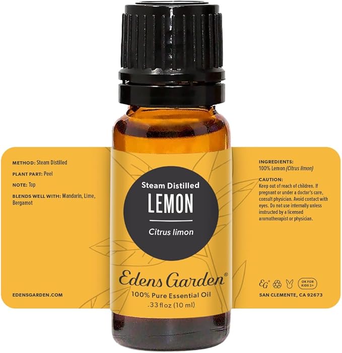 Edens Garden Lemon- Steam Distilled Essential Oil- 100% Pure Premium Grade, Undiluted, Natural, Therapeutic, Aromatherapy, The Best for Diffuser, Skin, Candle, Kid Safe 10 ml (.33 fl oz)
