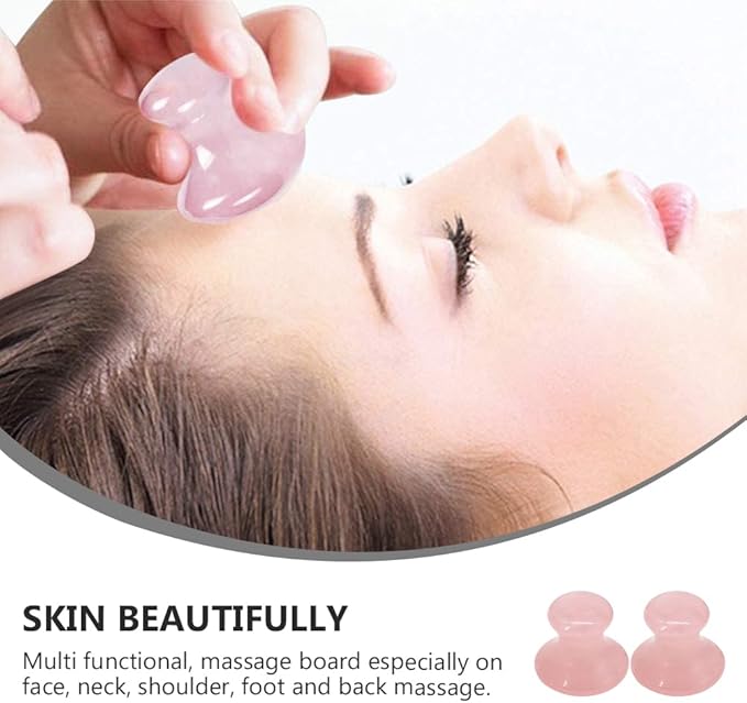 Uonlytech 2Pcs Gua Sha Tools Rose Quartz Mushroom Face Massager Health Jade Stones Mushroom Scraping Massage Tool for Women Home Spa, Pink