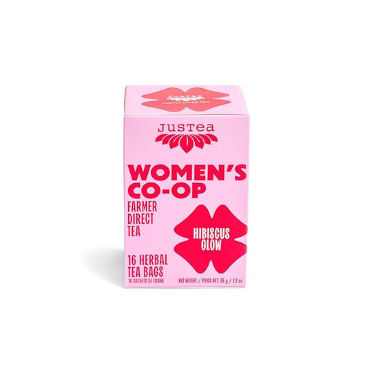 JusTea HIBISCUS GLOW | Herbal Tea Bags, Caffeine-Free, Organic Hibiscus Tea | Fair-Trade | Plastic-Free Tea Bags | Vegan, Sugar-Free, Gluten-Free | 16 Tea Bags