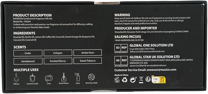 Men Diffuser Oils Gift Set, SNOWSEN Gentlemen's Essential Oil Set for Diffuser for Home, Candles Scents & Perfume, Sandalwood, Cologne, Smoked Ebony, Amber Rum, Cedar, Sweet Tobacco