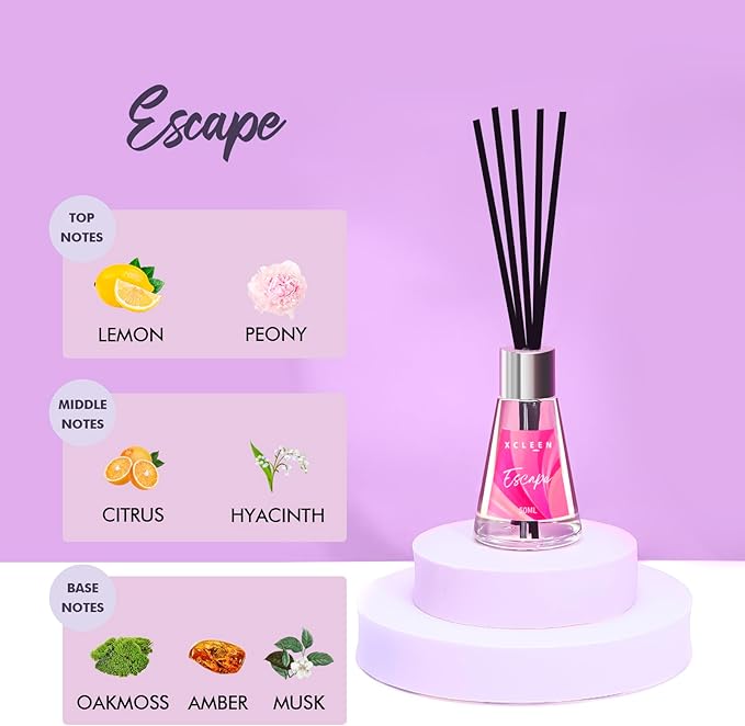 3 Pack Reed Diffuser, Scented Oil Diffuser with 15 Sticks, Escape/Vanilla/Moroccan Amber, Air Freshener for Bathroom & Office, Holiday Home Fragrance, Gift idea, Each 1.7Fl Oz, Total 5.1Oz