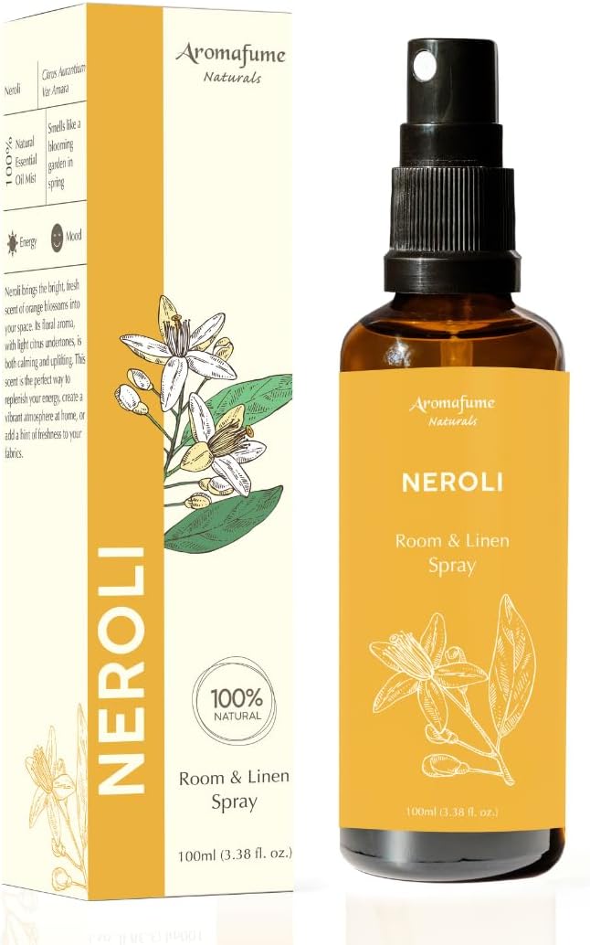 Neroli Room, Linen & Pillow Spray by Aromafume | 100ml / 3.38 fl oz | with Pure Neroli Essential Oil | Aromatherapy Spray for Upliftment, Positivity | Mist for Bedding, Fabrics | Air Freshener