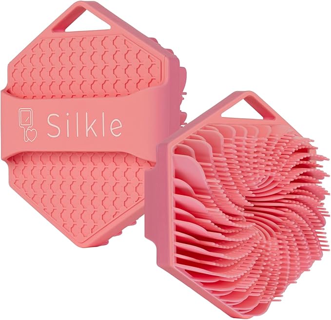 Silicone Body Scrubber - Exfoliating Bath Brush and Skin Cleanser - Shower Sponge for Gentle Body Scrub and Wash - Silicone Scrubbing Care Tool for a Refreshed and Renewed You - Pink