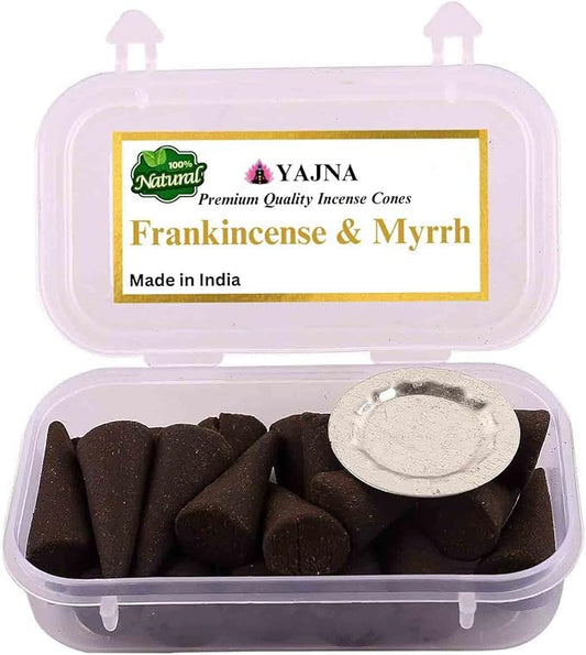 Yajna Frankincense-and-Myrrh 100%-Natural-Incense-Cones Handmade-Hand-Dipped Organic-Chemicals-Free for-Purification-Relaxation-Positivity-Yoga-Meditation The-Best-scents (60 Count)
