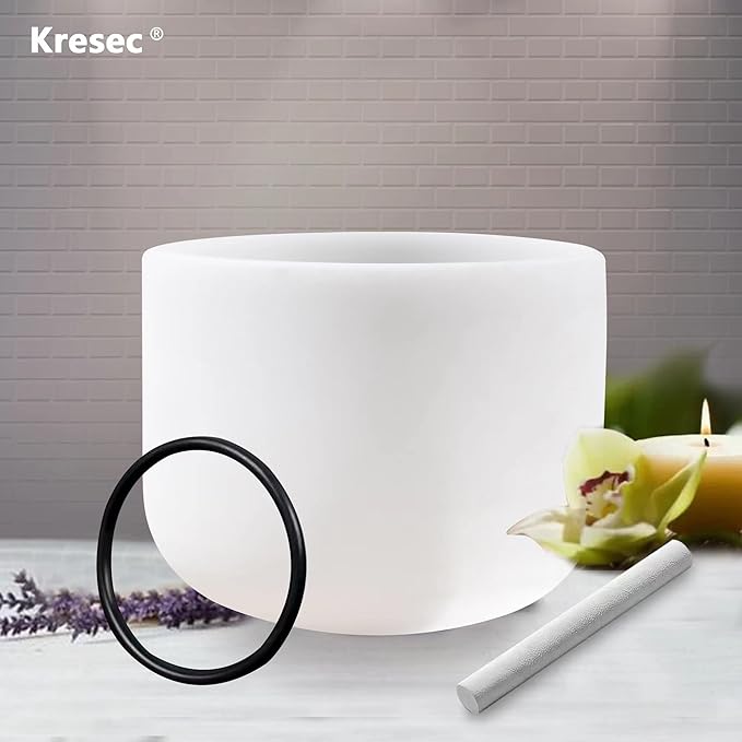 Kresec 8 Inch Crystal Singing Bowl B Note (±40 cents) Crown Chakra with O-ring and Mallet Quartz Crystal Sound Bowl for Meditation, Yoga, Spiritual and Body Healing and Energy Cleansing