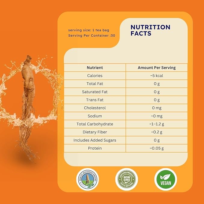 60 Pcs Ginseng Six Treasures Tea,Kidney Tea Formula with WolfBerry & Mulberry,Six Treasures Natural Herbal Tea for Men & Women , 6 Precious Ingredients Formula (2 Bags/60 Pcs)