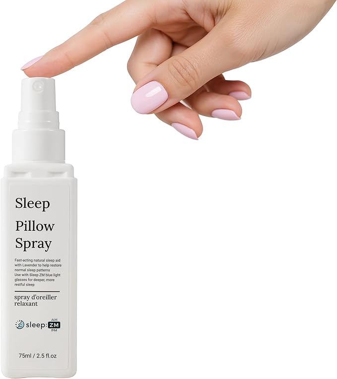 Lavender Pillow Sleep Spray โ Natural Relaxation and Calming Mist with Essential Oils for Deep Sleep โ Use with Sleep ZM Blue Light Glasses โ 2.5 fl oz Home and Travel Size Aromatherapy Spray