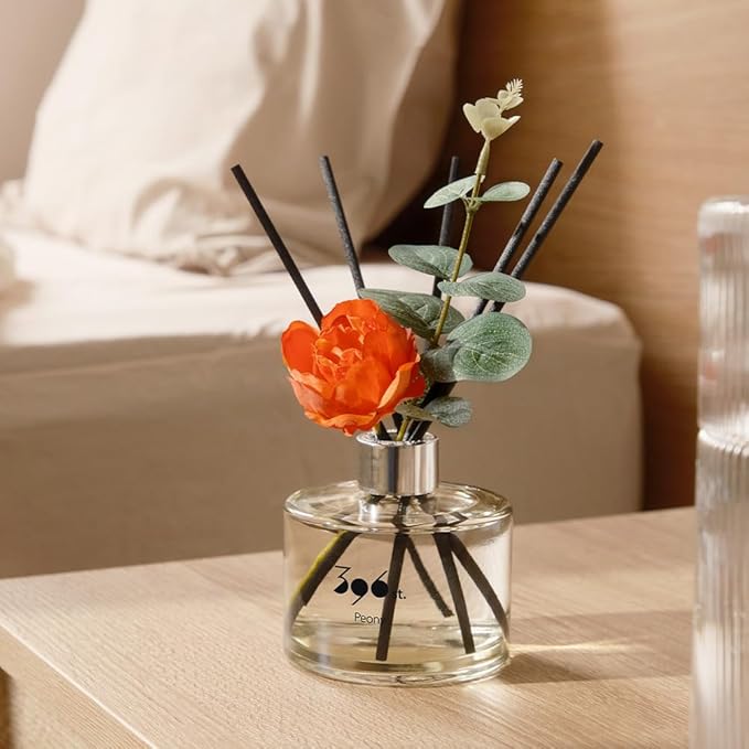 396 st. Peony Flower Reed Diffuser, Black Cherry, 200ml(6.7oz) / Reed Diffuser Sets, Home Fragrance, Scented Oils, Home & Bathroom Décor