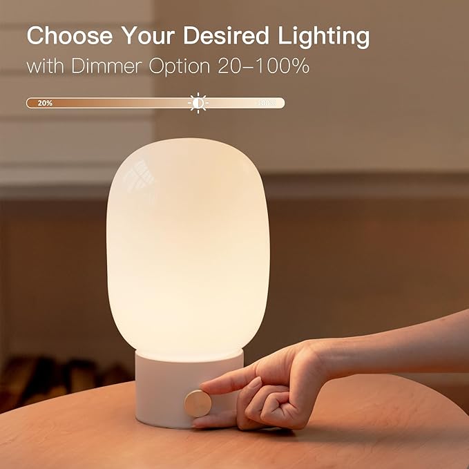 ONEWISH Bedside Table Lamp, Modern Small Desk Light with Warm LED Bulb, Fully Dimmable Nightstand Lamp for Home Decor, Birthday Gift