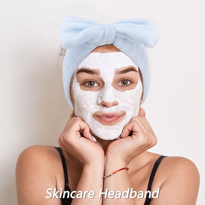 VELSCRUN 6 Pack Spa Headband, Makeup Headband, Face Wash Headbands, Skincare Headbands, Blue Sponge Hair Band Bow Tie Spa Head Band for Washing Face Wristband Set Hair Accessories for Women Gifts