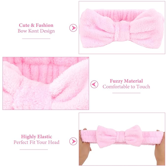 8 Pack Spa Headband for Washing Face,Pink Black Skincare Headband Set for Women Girls Cute Bow Headbands for Makeup Skin Care Head bands Slumber Party Supplies