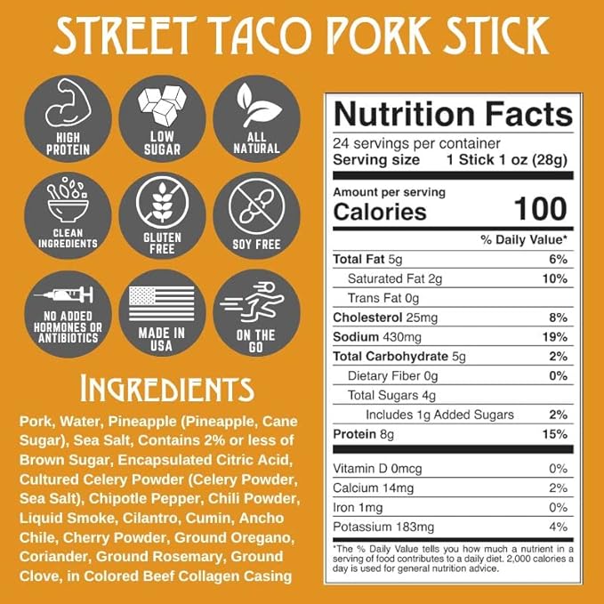 Righteous Felon Meat Sticks | 100% Pork Sticks | Gluten Free & Keto Meat Sticks | Low Sugar & High Protein Pork Sticks | Healthy Snack for Adults | Jerky Gifts for Men | Street Taco, 10 Pack