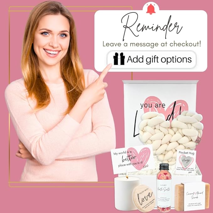 Boxzie You are Loved Gift Box Set for Women, Unique I Love You Gifts for Her, Sending Hugs Care Package - Basket with Pillow, Candle, Soap for Mom, Wife, Daughter, Sister, Best Friend, Grandma