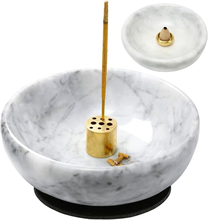 Vrupin Natural Marble Incense Burner, Handmade Incense Stick Incense Burner Reflux Burner, Ideal for use in Meditation, Incense Smokers and Decoration. (Grey)