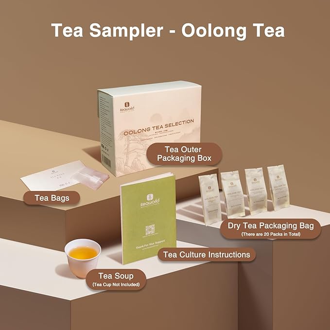 iTeaworld Oolong Tea Set 4 Flavors, Oolong Tea Sampler Loose Leaf, Flowery Aroma, No Sweetener, High to Low Caffeine, Up to 112 Cups, Whole Leaf, 2.1OZ