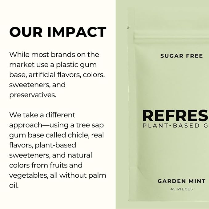 Refresh Gum Peppermint – Xylitol, Sugar Free Chewing Gum Pouches, Natural Flavor & Organic Ingredients – Aspartame Free, Plant-Based, Non-GMO – 45 Pieces Each, 3 Pack