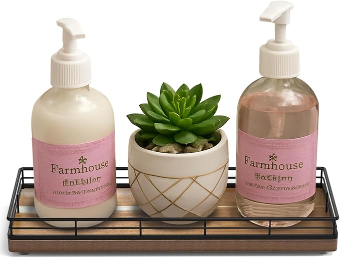 Acacia Wood Bathroom Vanity Tray, 11" L Small Countertop Tray for Dresser, Table, Kitchen Counter, Coffee Bar