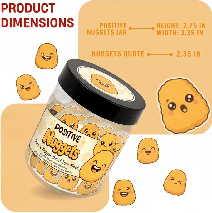 60 Positive Nuggets Card Jar, Affirmation Cards For Women, Men, Teens, Emotional Support Nuggets, Chicken Nuggets, Chicken Nuggets Gifts, Chicken Nugget Bracelet, Teen Girl Gifts Trendy Stuff