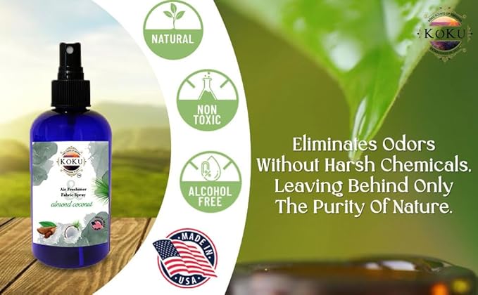 Almond Coconut Air Freshener - Room Spray - Odor Eliminator - Deodorizer - Car Air Freshener - Home Spray - Linen Spray - Fabric Refresher - Non-Toxic - Alcohol Free – Made in USA (8 Oz)