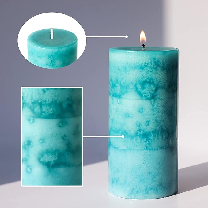 Pillar Candles Ocean Breeze Scented 3x6 inch Long-Lasting Clean Burning Candle 3 Pack Teal Turquoise Candles Coastal Themed Ocean Marine Rustic Decor for Home Bathroom Wedding