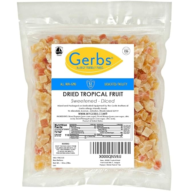 Gerbs Tropical Dried Fruit Snack Mix 2 lbs. | Unsulfured, No Additives, Resealable Bag | Lightly Sweet & Juicy Blend | Top 14 Allergen-Free