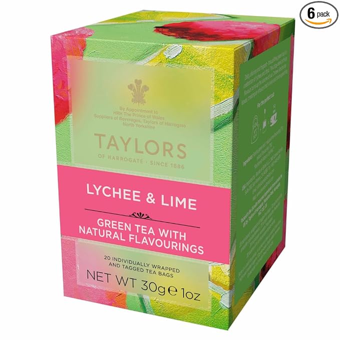 Taylors of Harrogate Lychee & Lime Green Tea, 20 Teabags (Pack of 6)