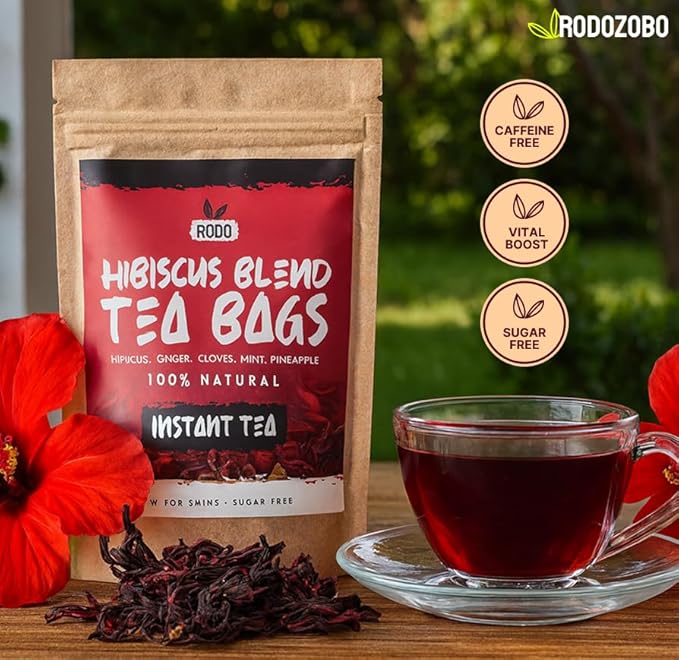 Hibiscus Tea Bags - 30 Count Premium Hibiscus Tea | Caffeine-Free | Sugar Free | Refreshing Wellness Herbal Tea Blend with Ginger, Mint, Cloves & Pineapple