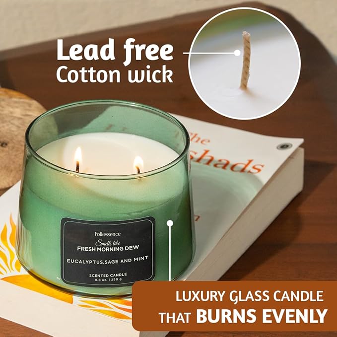 Folkulture Scented Candle | 8.81 Oz - Eucalyptus Candles for Home Scented | Sage & Mint Soy Candle or Non Toxic Candles for Relaxing | Long Lasting Green Candle for Relaxation Gifts for Women