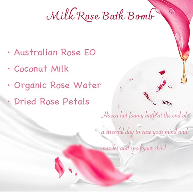 Bath Bombs for Women Spa Gift Set with Rose Milk Essential Oils Sea Salt Moisturizing Relaxing Birthday Gift for Her Bubble Bath Skincare Relaxation Aromatherapy Gifts Time Essentials