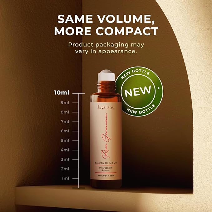 Gya Labs Rose Geranium Essential Oil Roll On - 0.34 Fl Oz - Travel Size Roller for Camping, Skin, Aromatherapy Relief, Convenience