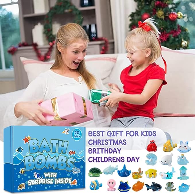 Bath Bombs for Kids with Surprise Marine Animals Inside, 20 Shell Kids Bath Bombs Gift Set, Handmade Bubble Bath Fizzes Bomb for Chrildren Birthday Christmas and Party Favor