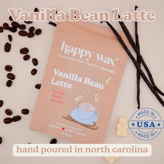 Happy Wax Coffee Mix Collection Scented Natural Soy Wax Melts – 6 Total Oz. of Scented Wax Melts, Collection Includes Hazelnut Coffee, Vanilla Bean Latte and Caramel Macchiato