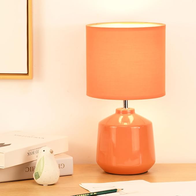 Lampwell Lena Small Modern Ceramic Table Lamp, Kids Night Table Lamp, 7.09H12.99IN, Bulb Excluded, Orange
