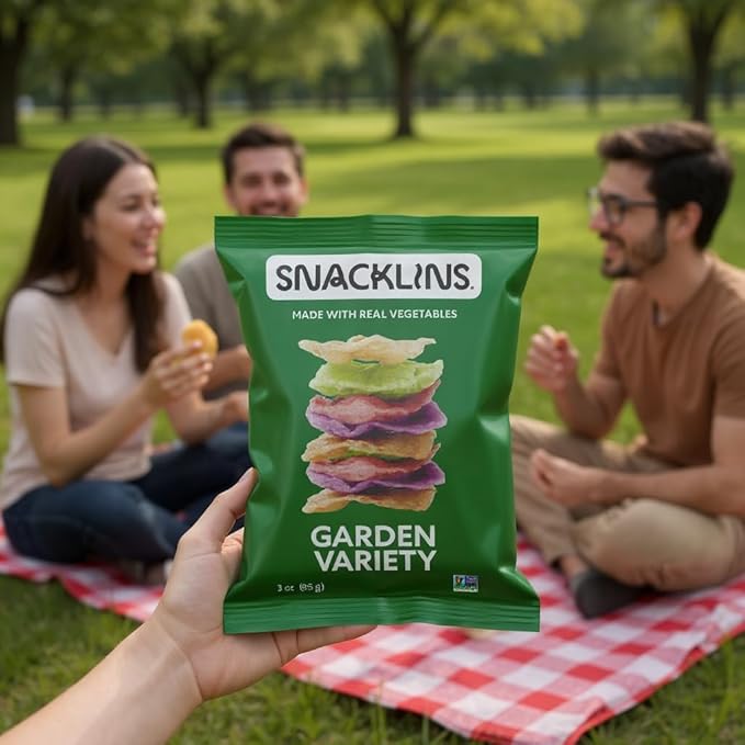 SNACKLINS Plant Based Crisps - Garden Variety - Vegan Healthy Snacks - Gluten Free, Grain Free, Plant Based Crisps, 100% Kosher For Passover, Low Calorie - No Added Sugar, Crunchy, Puffed Snack - 3oz Bag (Case Of 6)