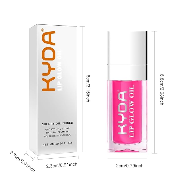 KYDA Hydrating Lip Glow Oil, Moisturizing Lip Oil, Glossy Transparent Plumping Lip Gloss, Tinted Lip Oil for Lip Care and Dry Lips-Raspberry