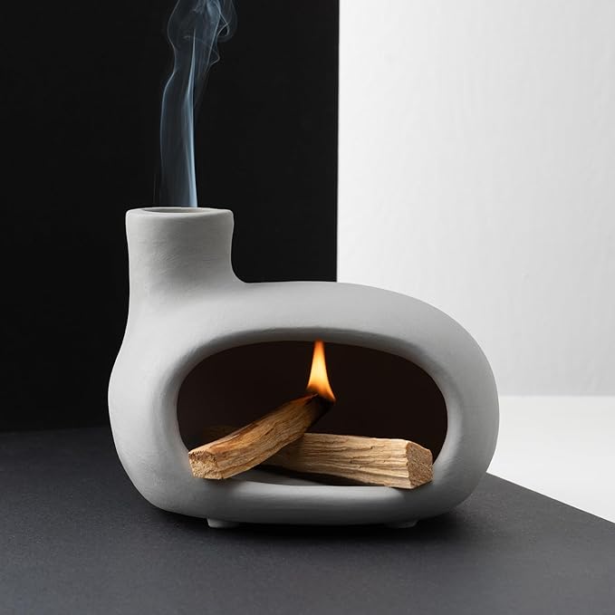 Terracotta Palo Santo Holder - Modern Incense Burner, Cone Burner, Tabletop Fireplace - Purify and Energize Your Home with Fragrant Palo Santo Wood, Sage - Perfect for Meditation and Yoga