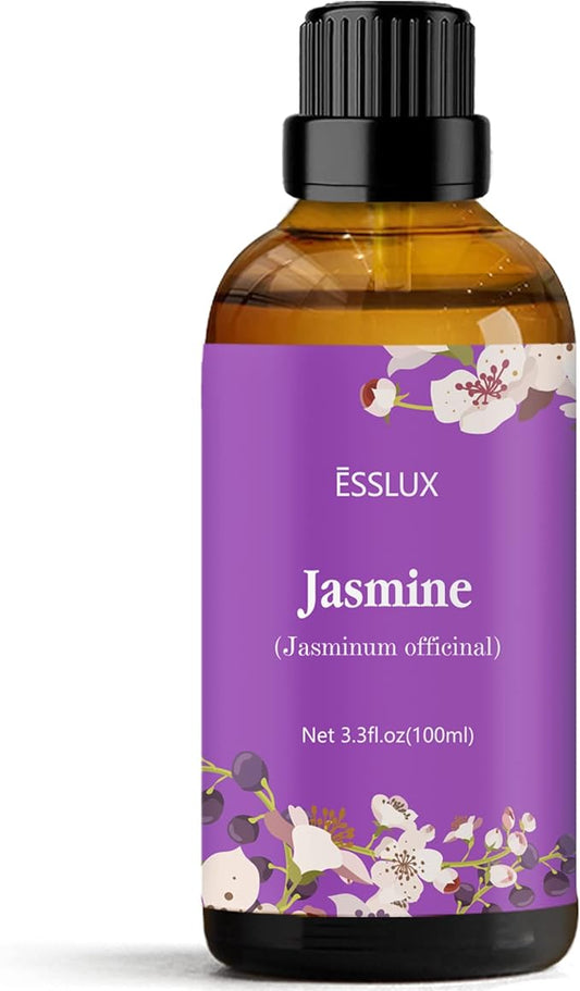 Jasmine Essential Oil 100ml (3.3 Fl Oz), ESSLUX Aromatherapy Essential Oils for Diffuser, Massage, Soap, Candle Making, Home Fragrance