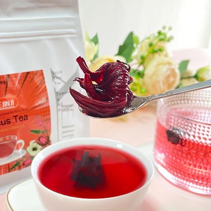 XIEJINJI Hibiscus Tea, Natural Dried Hibiscus Flowers, Herbal Tea, 3.5oz/100g Refreshing Tart Flavor, Caffeine Free, Resealable Bag