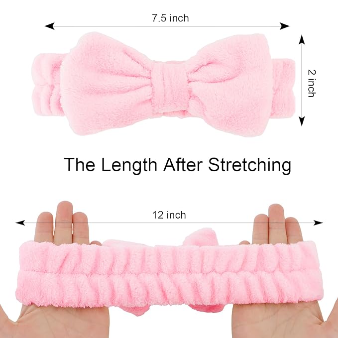 Casoty 12 Pcs Hair Makeup Headbands, Spa Headband for Washing Face, Soft Coral Fleece Headbands for Makeup, Bow Hair Band for Face Washing Shower Skin Care Yoga