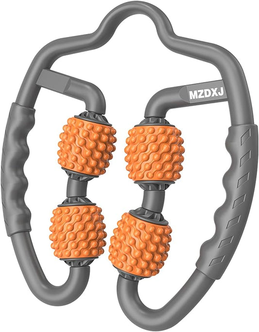 Cellulite Massage Tool Muscle Roller - Deep Fascia Massager & Dimpled Skin Remover for Legs, Thighs & Buttocks - Anti-Cellulite Roller, Smooth Skin, Pain Reliefs (Orange Gray -4wheel)